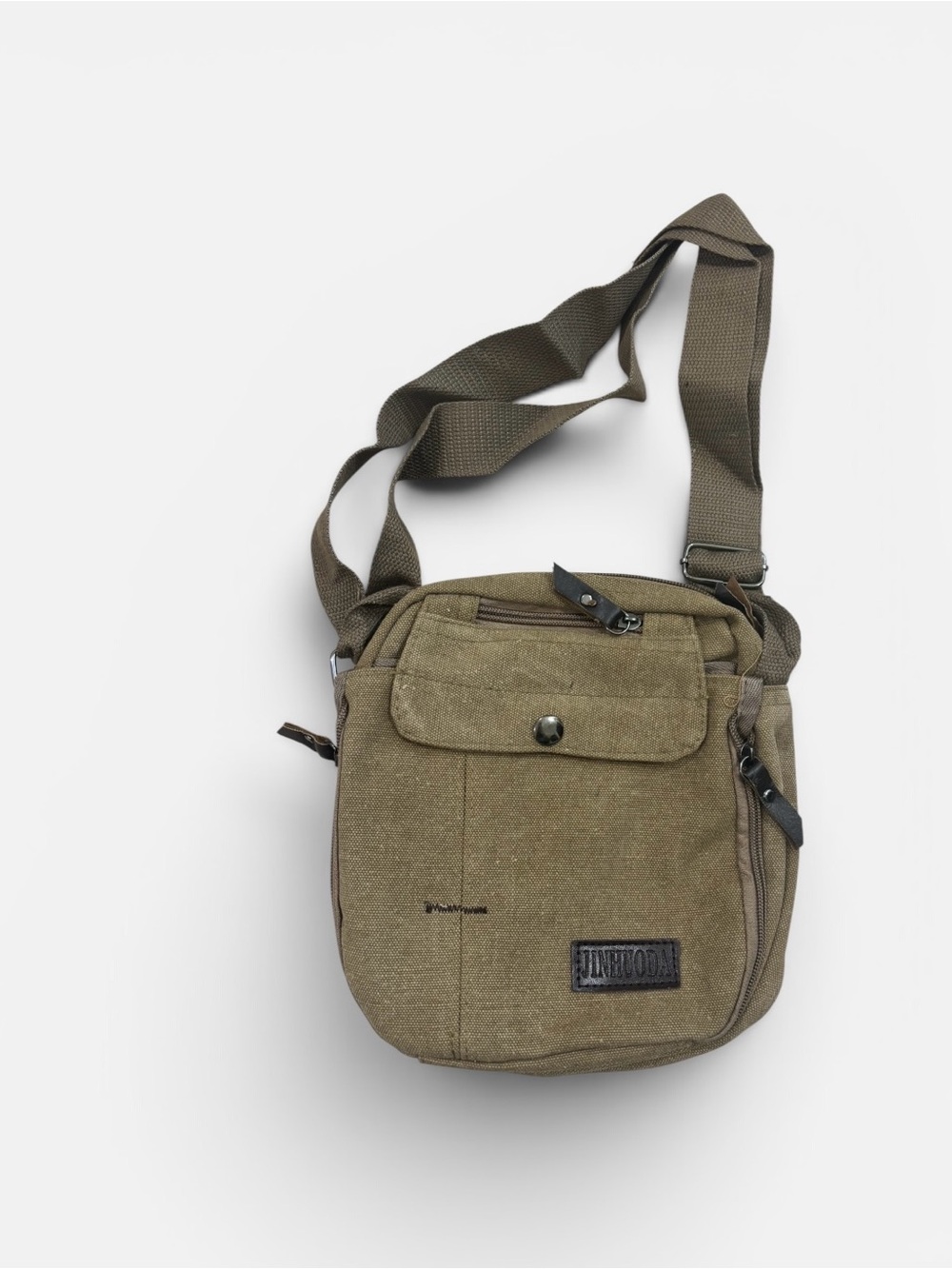 Tan Canvas Crossbody‎ Bag Spacious Snap Closure